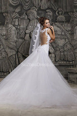 Sexy Wedding Gowns Beading Appliques Spaghetti Straps Court Train Mermaid Wedding Dresses