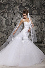 Sexy Wedding Gowns Beading Appliques Spaghetti Straps Court Train Mermaid Wedding Dresses