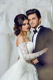 Sexy White Lace Long Sleeve Wedding Dress Ball Gown Bridal Dress