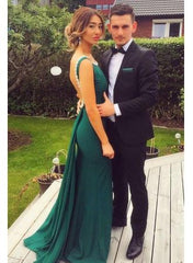 Sheath Backless Dresses Prom Elegant Scoop Green Peals Evening Dress