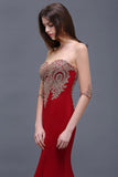 Sheath Round Neck Floor-Length Burgundy Prom Dress With Applique On Sale