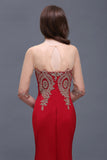 Sheath Round Neck Floor-Length Burgundy Prom Dress With Applique On Sale