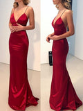 Sheath/Column Spaghetti Straps V-neck Silk like Satin Prom Dresses