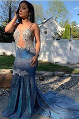 Shining Sequins V-neck Sleeveless Floor-length Mermaid Prom Dresses