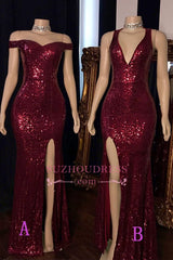 Shining Side-Split Red Sheath Sequin-Lace Evening Dresses