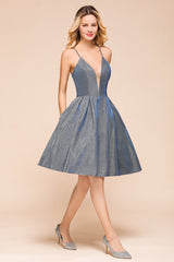 Shinning Halter V-Neck Prom Dress | Short Homecoming Dress