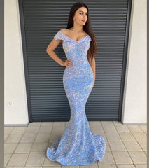 Shinning Sequins Mermaid Prom Dress Off-the-shoulder Long Evening Gowns