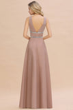 Shinning V-Neck Sleeveless Long Prom Dress With Zipper Back