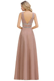 Shinning V-Neck Sleeveless Long Prom Dress With Zipper Back