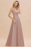 Shinning V-Neck Sleeveless Long Prom Dress With Zipper Back