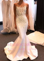 Shiny Long Mermaid Evening Gown Beading White Prom Dresses BA5245