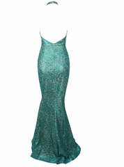 Shiny Turquoise Sequinned Beads Prom Dress | Long Sleeve Mermaid Sexy Evening Dress