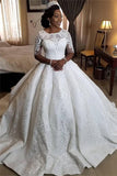 Short Sleeve Appliques Ball Gown Wedding Dresses | Gorgeous Lace Sheer Tulle Bridal Gowns