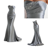 Silver Mermaid Sexy Long Evening Dresses with Sparkly Sequins Long Train Bridesmaid Dresses LFC036