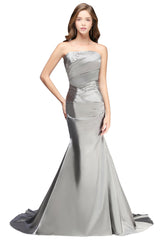 Silver Mermaid Sexy Long Evening Dresses with Sparkly Sequins Long Train Bridesmaid Dresses LFC036