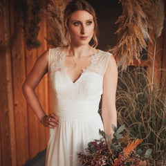 Simple A-Line Lace Chiffon Wedding Dress Online