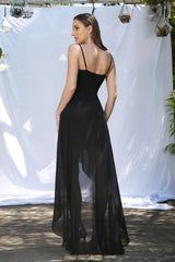 Simple Black Spaghetti Straps Sleeveless A-Line Prom Dresses