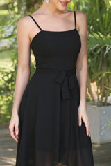 Simple Black Spaghetti Straps Sleeveless A-Line Prom Dresses