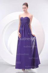 Simple Bridesmaid Dresses Navy Blue Sweetheart Sleeveless Floor Length Chiffon A Line Zipper Prom Gowns ZPL0079