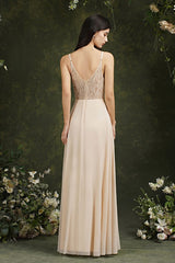 Simple Champagne Spaghetti Straps Sleeveless A-Line Satin Prom Dresses with Ruffles