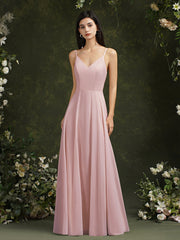 Simple Champagne Spaghetti Straps Sleeveless A-Line Satin Prom Dresses with Ruffles