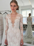 Simple Lace Mermaid Wedding Dresses | Long Sleeves Mermaid Bridal Gowns