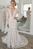 Simple Lace Mermaid Wedding Dresses | Long Sleeves Mermaid Bridal Gowns