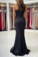 Simple One-shoulder Sleeveless Mermaid Floor-Length Prom Dresses with Ruffles