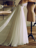 Simple Plus Size A-Line Wedding Dress V-Neck Lace Tulle Spaghetti Strap Bridal Gowns Sweep Train