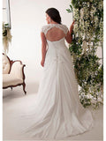 Simple Plus Size Mermaid Wedding Dress V-neck Chiffon Lace Sleeveless Bridal Gowns with Court Train