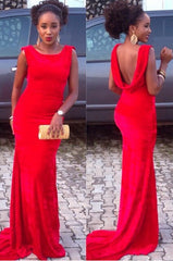 Simple Red Sleeveless Prom Dress New Arrival Open Back Evening Gown