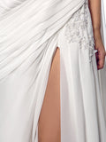 Simple Sheath Wedding Dress One Shoulder Chiffon Straps Country Vintage Bridal Gowns Sweep Train