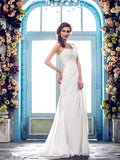 Simple Sheath Wedding Dress One Shoulder Chiffon Straps Country Vintage Bridal Gowns Sweep Train