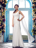 Simple Sheath Wedding Dress One Shoulder Chiffon Straps Country Vintage Bridal Gowns Sweep Train