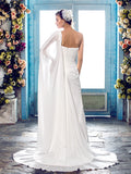 Simple Sheath Wedding Dress One Shoulder Chiffon Straps Country Vintage Bridal Gowns Sweep Train