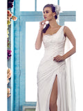 Simple Sheath Wedding Dress One Shoulder Chiffon Straps Country Vintage Bridal Gowns Sweep Train