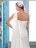 Simple Sheath Wedding Dress One Shoulder Chiffon Straps Country Vintage Bridal Gowns Sweep Train