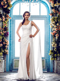 Simple Sheath Wedding Dress One Shoulder Chiffon Straps Country Vintage Bridal Gowns Sweep Train