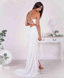 Simple Sleeveless White Satin Front-Split Mermaid Wedding Dresses