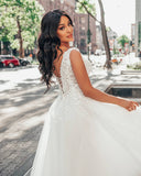 Simple V neckline A-line Wedding dresses With Lace