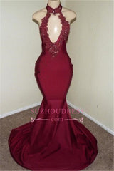 Sleeveless Appliques High-neck V-neck Mermaid Prom Dresses