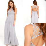 Sleeveless Chiffon Lace Summer Beach Dresses Zipper Floor Length Prom Gowns