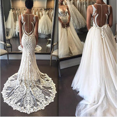 Sleeveless Lace Detachable-Train Illusion Zipper Delicate Wedding Dress BA4005