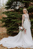 Sleeveless Simple Wedding Dress Lace Tulle Long Dress for Bride