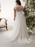 Sleeveless V Neck Lace Satin Ruffles Wedding Dresses