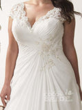 Sleeveless V Neck Lace Satin Ruffles Wedding Dresses