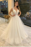 Sleeveless V Neck Tulle Ruffles Lace Wedding Dresses Long