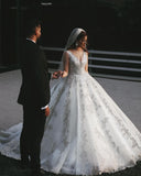 Sleeveless V Neck Tulle White Lace Ruffles A-Line Wedding Dresses