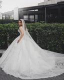 Sleeveless V Neck Tulle White Lace Ruffles A-Line Wedding Dresses