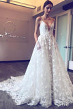 Spaghetti Strap A-line V-neck Boho Wedding Dress